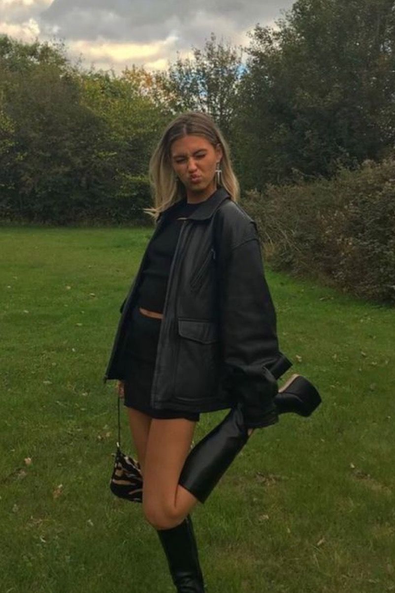 Black Leather Jacket + Mini Skirt Outfit - Black Leather Jacket + Mini Skirt Outfit -   16 style 90s leather jackets ideas
