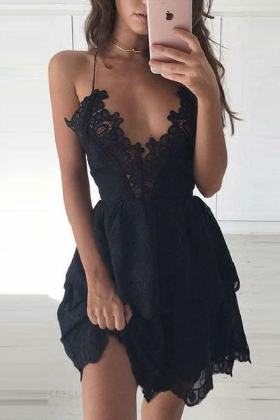 black sleeveless v-neck fanshion dress,spaghetti-straps lace applique homecoming dress,LS0176 from Leno Dress - black sleeveless v-neck fanshion dress,spaghetti-straps lace applique homecoming dress,LS0176 from Leno Dress -   16 style Black party ideas