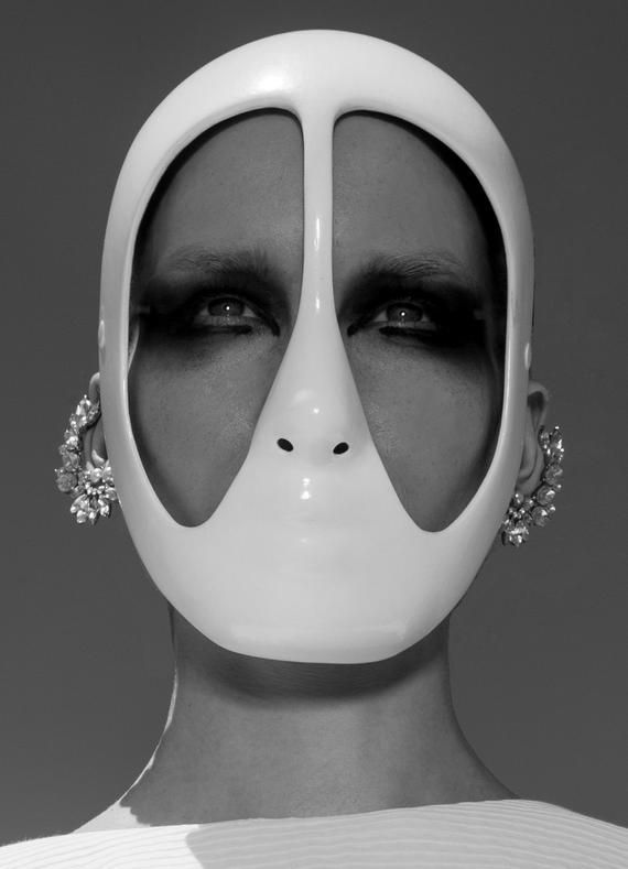 Fashion mask white black full face couture photo art shooting 