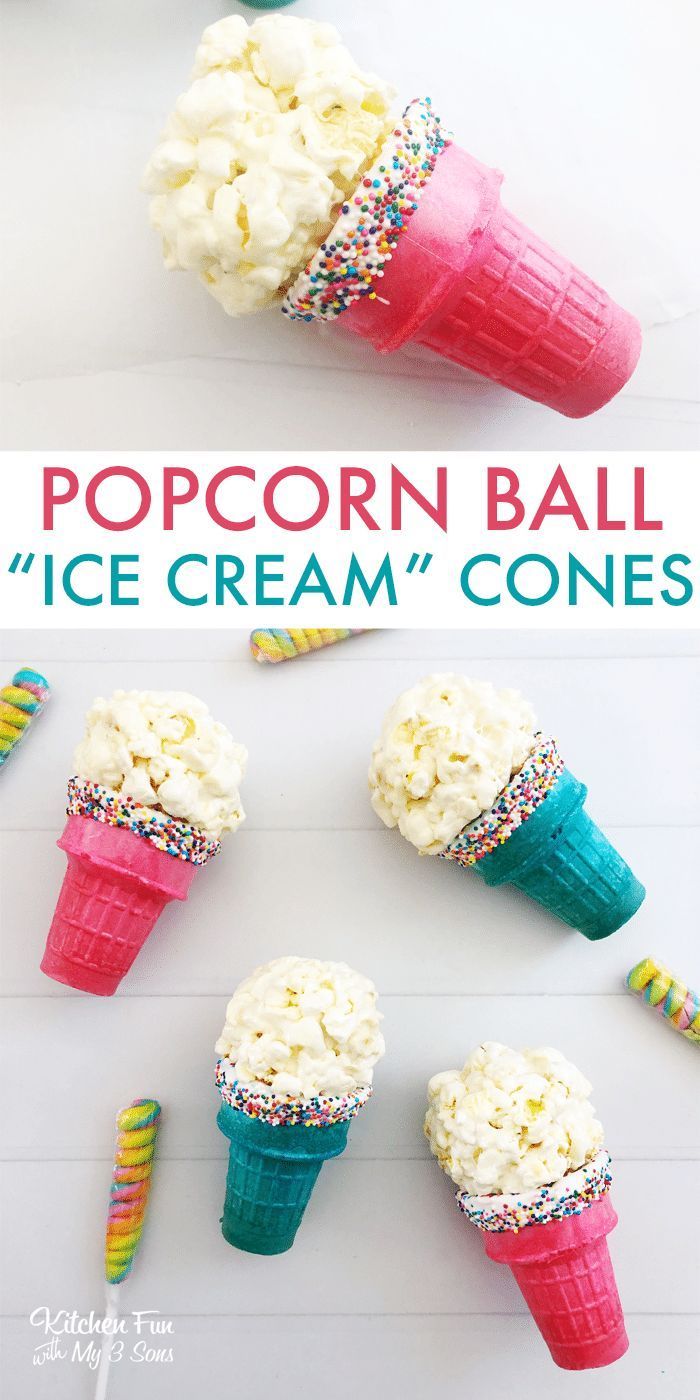Popcorn Ball Ice Cream Cones - Popcorn Ball Ice Cream Cones -   17 diy Food for kids ideas