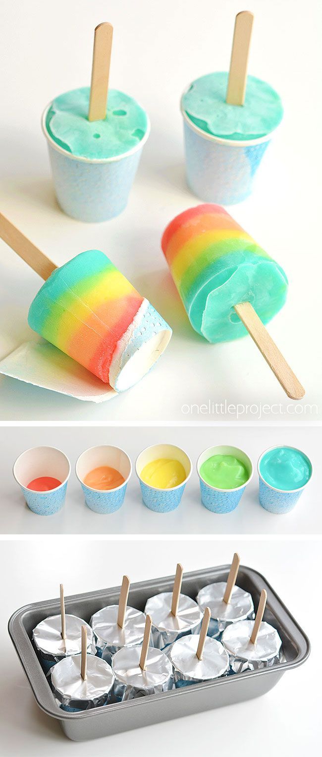 Easy Rainbow Popsicles Using Dixie Cups - One Little Project - Easy Rainbow Popsicles Using Dixie Cups - One Little Project -   17 diy Food for kids ideas