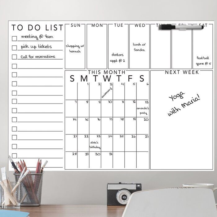 WallPops! Get Organized Message Wall Mounted Combination Calendar/Planner Whiteboard, 24
