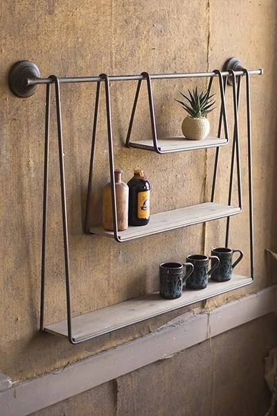 Kalalou Wood And Metal Triple Hanging Shelf - Kalalou Wood And Metal Triple Hanging Shelf -   17 DIY rustic shelves ideas