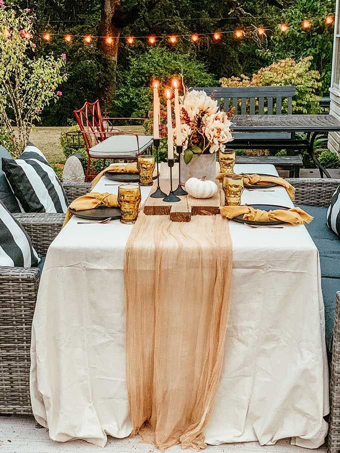 Easy Fall Outdoor Table with Drop Cloth – Hallstrom Home - Easy Fall Outdoor Table with Drop Cloth – Hallstrom Home -   17 diy Table cloth ideas