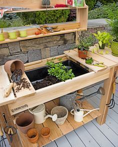 Potting Bench - Cedar Potting Table with Soil Sink and Shelves - Potting Bench - Cedar Potting Table with Soil Sink and Shelves -   17 diy Table garden ideas