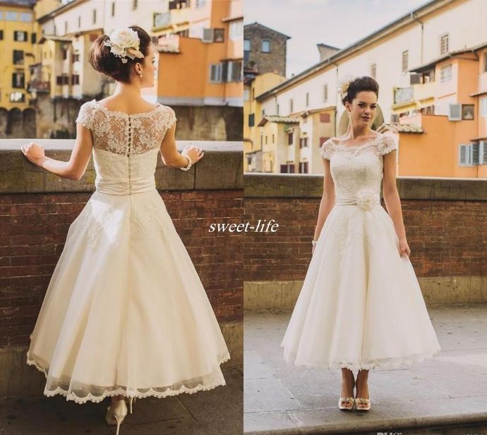 50s Style Retro Vintage Wedding Dresses 2019 Illusion Neck Cap Sleeves Lace Beads Buttons Short Ankle Length Sash Organza Cheap Bridal Dress - 50s Style Retro Vintage Wedding Dresses 2019 Illusion Neck Cap Sleeves Lace Beads Buttons Short Ankle Length Sash Organza Cheap Bridal Dress -   17 style Vintage wedding ideas