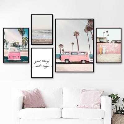 Boho Pink Bus Beach Coconut Palm Quote Art Prints, unframed - Boho Pink Bus Beach Coconut Palm Quote Art Prints, unframed -   18 diy Art prints ideas