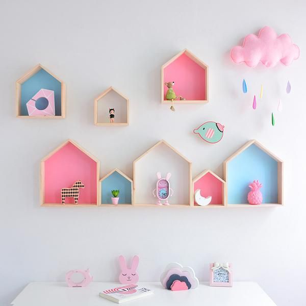 2 Pcs Colorful Wooden Houses - Nursery Shelf - 2 Pcs Colorful Wooden Houses - Nursery Shelf -   18 diy Shelves nursery ideas