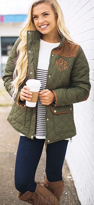 Olive Monogrammed Quilted Jacket ? - Olive Monogrammed Quilted Jacket ? -   18 southern style Outfits ideas