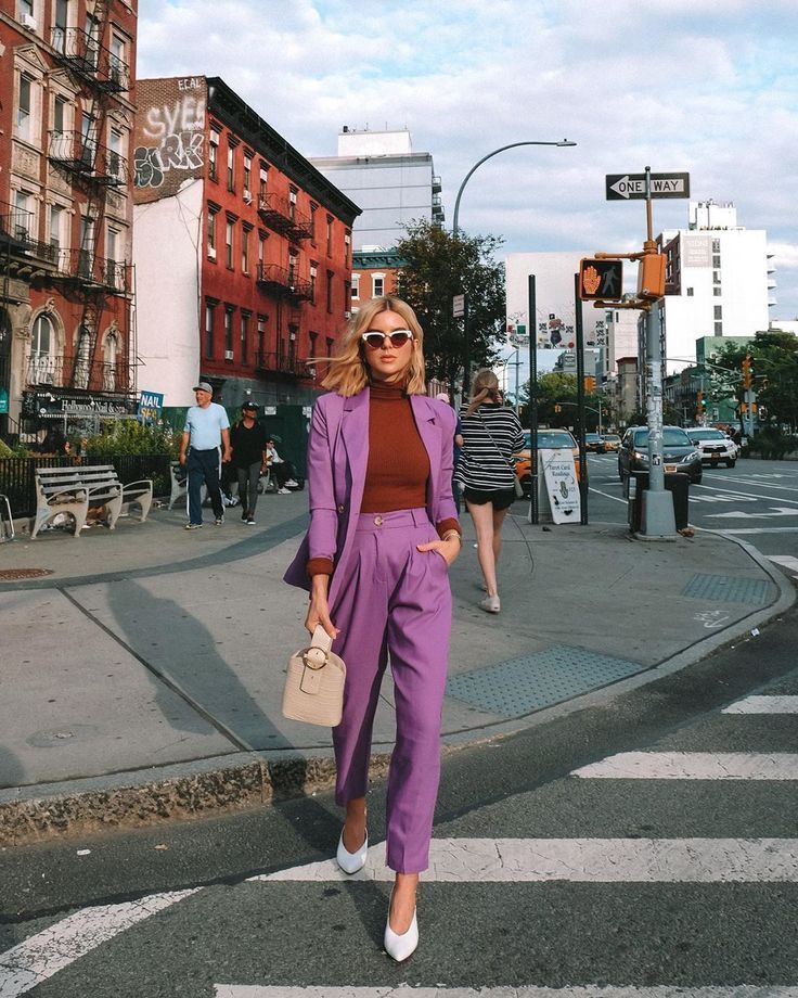 Street style | purple pantsuit with rust and white - Street style | purple pantsuit with rust and white -   18 style Fashion new york ideas