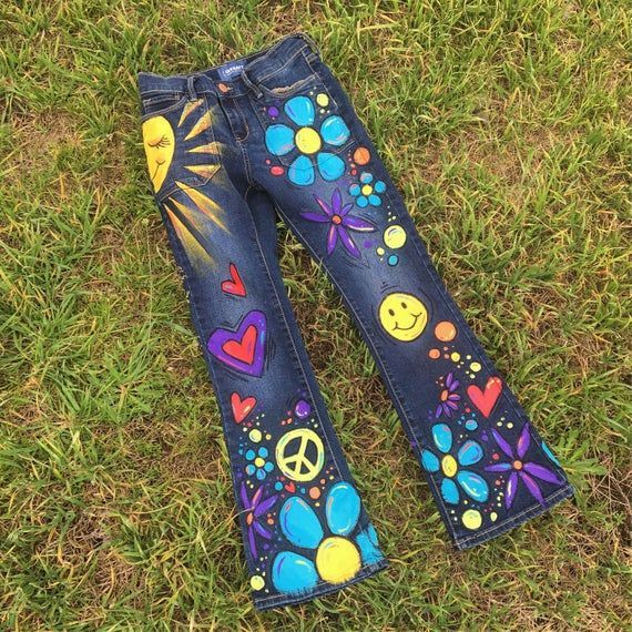 Items similar to Flower Child Hippie Hand-Painted Jeans-Childrens Sizes on Etsy - Items similar to Flower Child Hippie Hand-Painted Jeans-Childrens Sizes on Etsy -   18 style Hippie jeans ideas