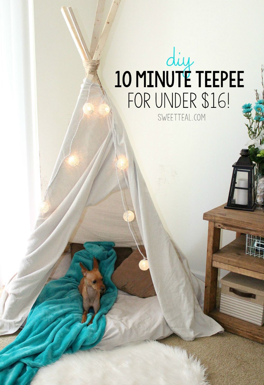 DIY 10 Minute Teepee for Under $16! | Sweet Teal - DIY 10 Minute Teepee for Under $16! | Sweet Teal -   22 diy Dog tent ideas