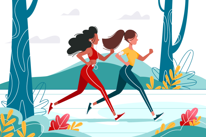 Running young girls in the forest with headphones. - Running young girls in the forest with headphones. -   9 fitness Illustration design ideas