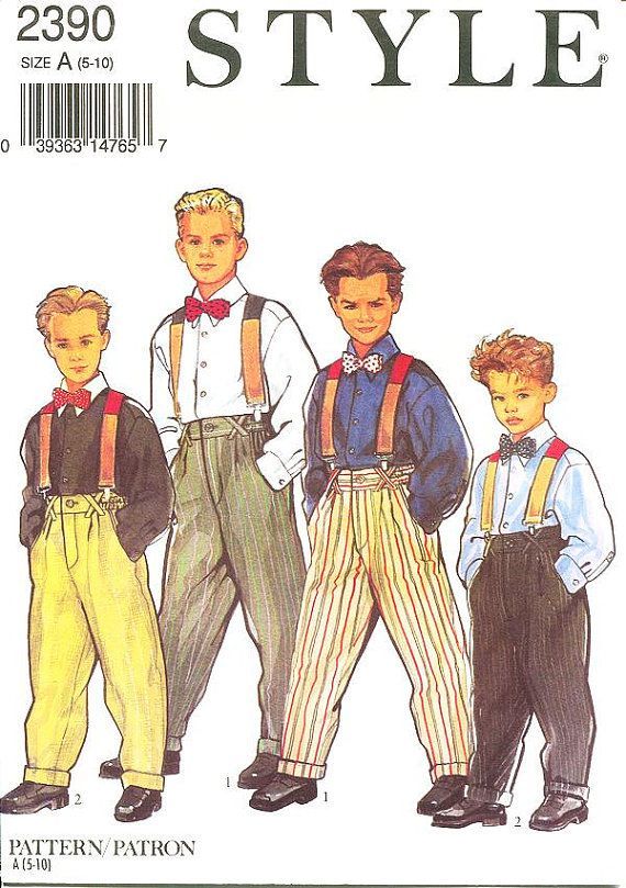 Boy's Separates Pattern 2390 -  Boy's Classic Style Fly Front Cuffed Trousers/Pants, Long Sleeve Shirt and Bow Tie - Sizes 5 to 10 - Boy's Separates Pattern 2390 -  Boy's Classic Style Fly Front Cuffed Trousers/Pants, Long Sleeve Shirt and Bow Tie - Sizes 5 to 10 -   10 style Retro boy ideas