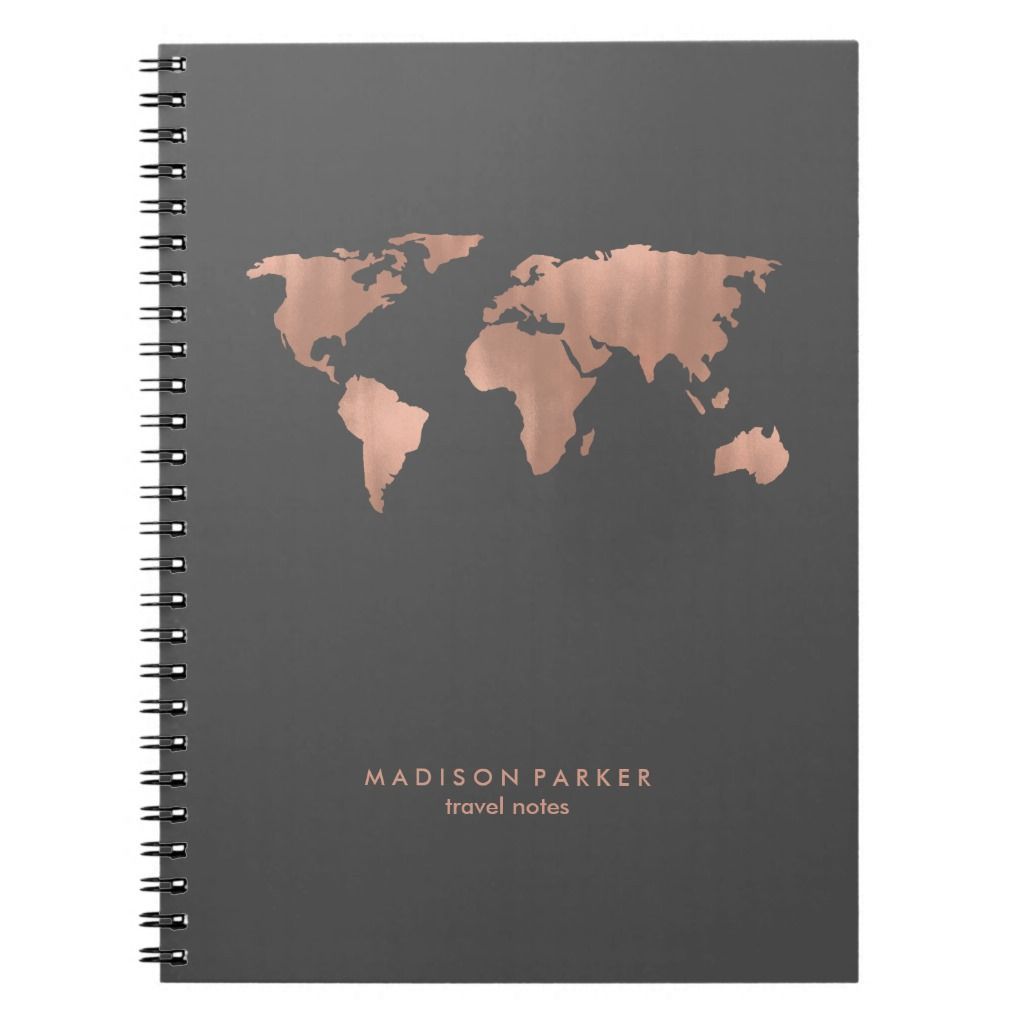 Faux Rose Gold World Map on Smoky Gray Notebook | Zazzle.com - Faux Rose Gold World Map on Smoky Gray Notebook | Zazzle.com -   11 diy Tumblr notebook ideas
