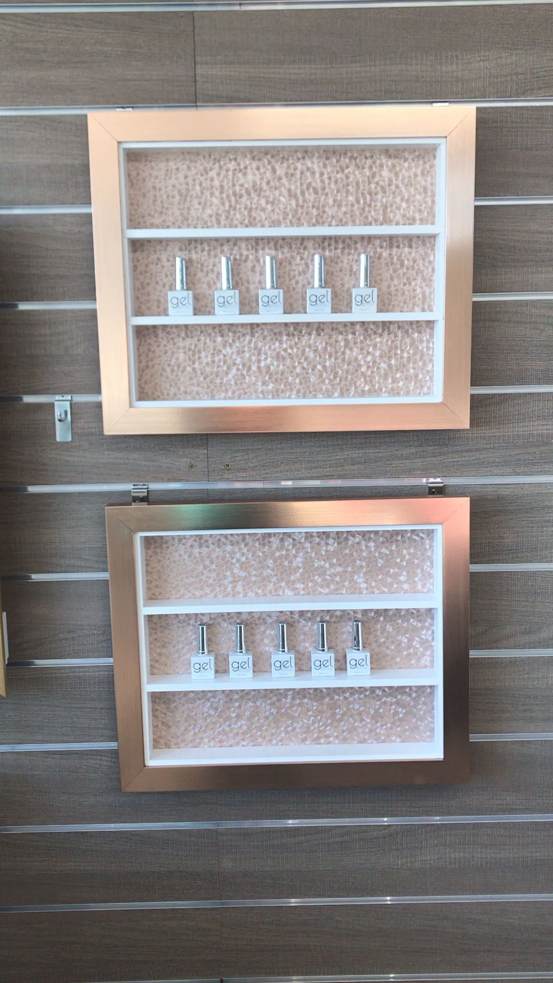 Rose gold chic nail polish framed shelves - Rose gold chic nail polish framed shelves -   12 beauty Salon ideas