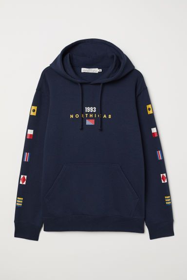 Hoodie with Motif - Dark blue/Northicas - Men | H&M US - Hoodie with Motif - Dark blue/Northicas - Men | H&M US -   12 style Mens cool ideas