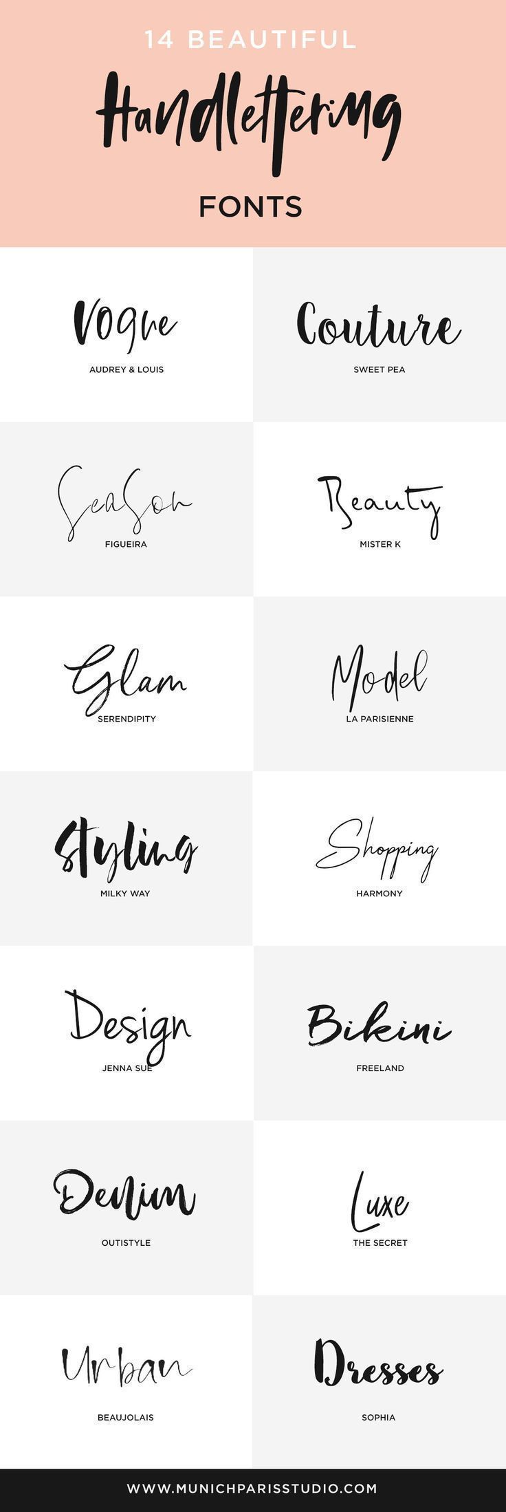 14 Beautiful Hand-Lettered Fonts for Logo & Branding | MunichParis Studio - 14 Beautiful Hand-Lettered Fonts for Logo & Branding | MunichParis Studio -   13 beauty Logo design ideas