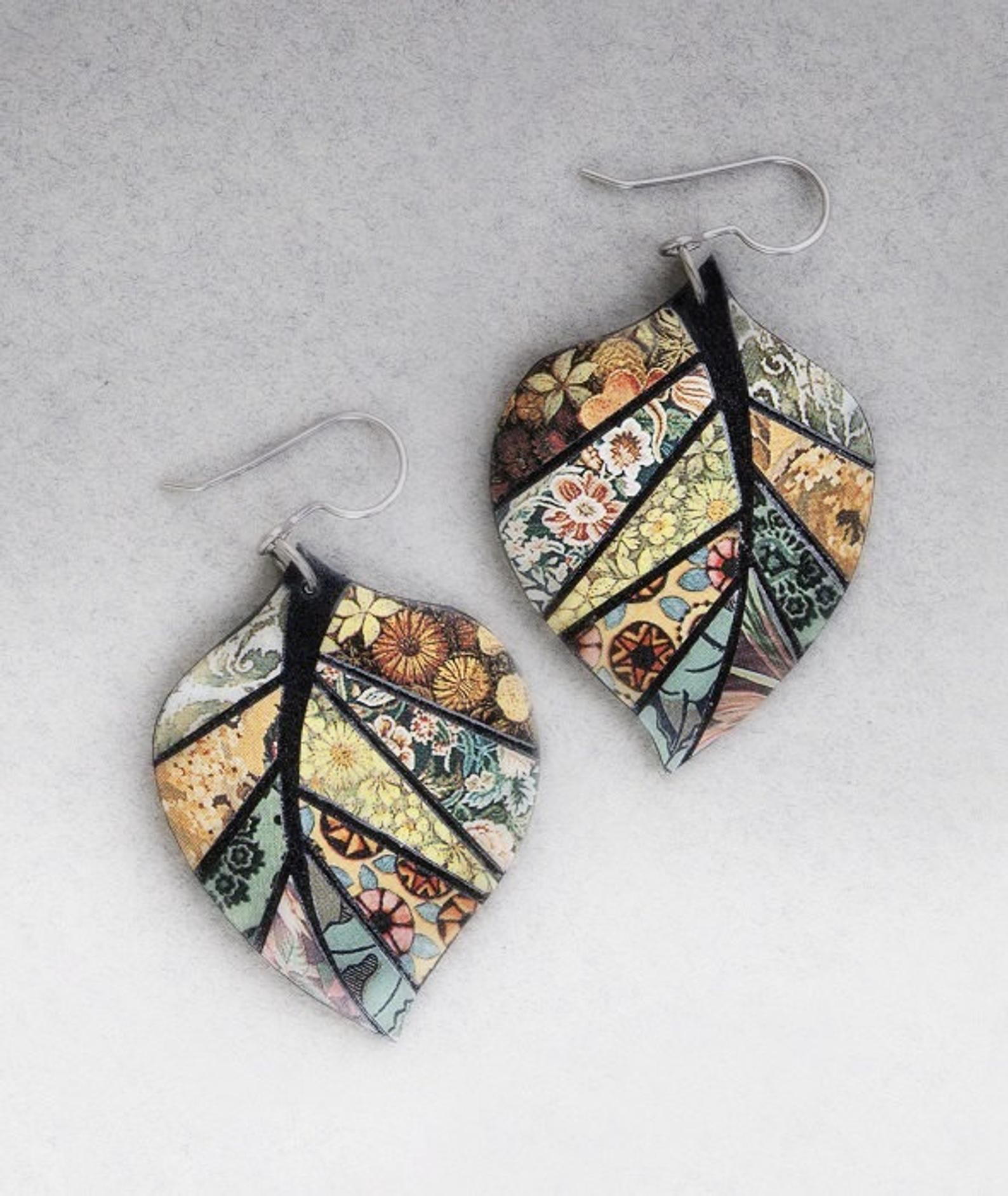 Paper Mosaic Leaf Earrings - Medium Leaf Earrings - Upcycled Earrings - Any Color Choice - MADE-TO-ORDER - Paper Mosaic Leaf Earrings - Medium Leaf Earrings - Upcycled Earrings - Any Color Choice - MADE-TO-ORDER -   13 diy Paper jewelry ideas