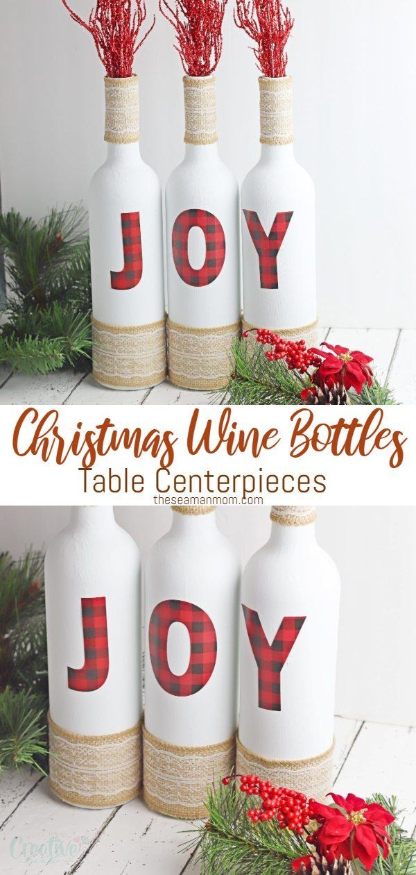 Christmas Wine Bottle Decor Idea For Table Centerpiece - Christmas Wine Bottle Decor Idea For Table Centerpiece -   14 diy Christmas Decorations wine bottles ideas