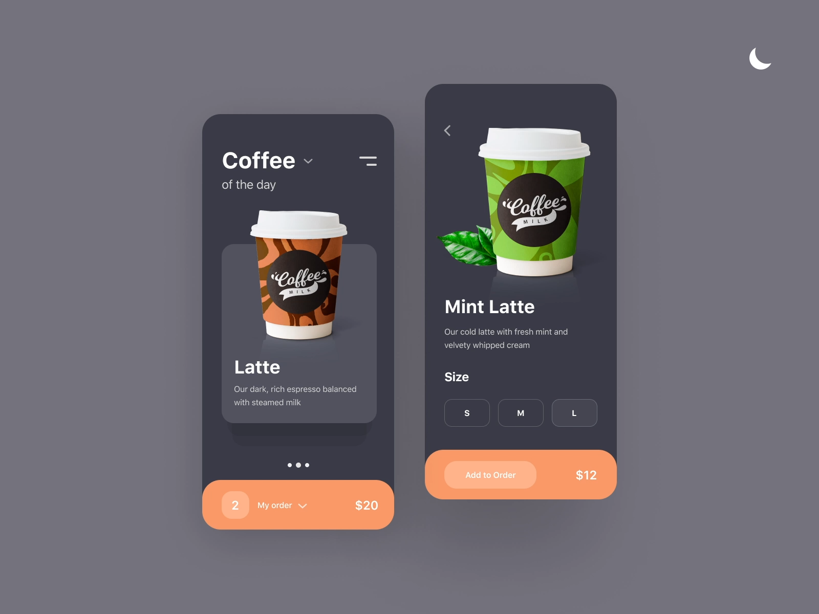 Coffee app — Dark/Light Mode - Coffee app — Dark/Light Mode -   14 fitness Design concept ideas