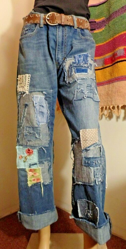 Upcycled Boyfriend Jeans Levi's 505's 36W Hippie Boho Grunge Street ??® By: BIRD ??®  | eBay - Upcycled Boyfriend Jeans Levi's 505's 36W Hippie Boho Grunge Street ??® By: BIRD ??®  | eBay -   14 style Grunge jeans ideas