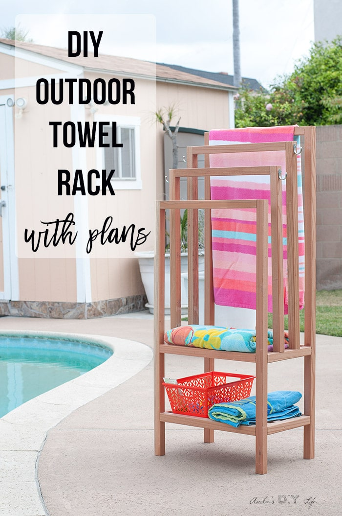 DIY Outdoor Towel Rack with Shelves - DIY Outdoor Towel Rack with Shelves -   15 diy Outdoor pool ideas