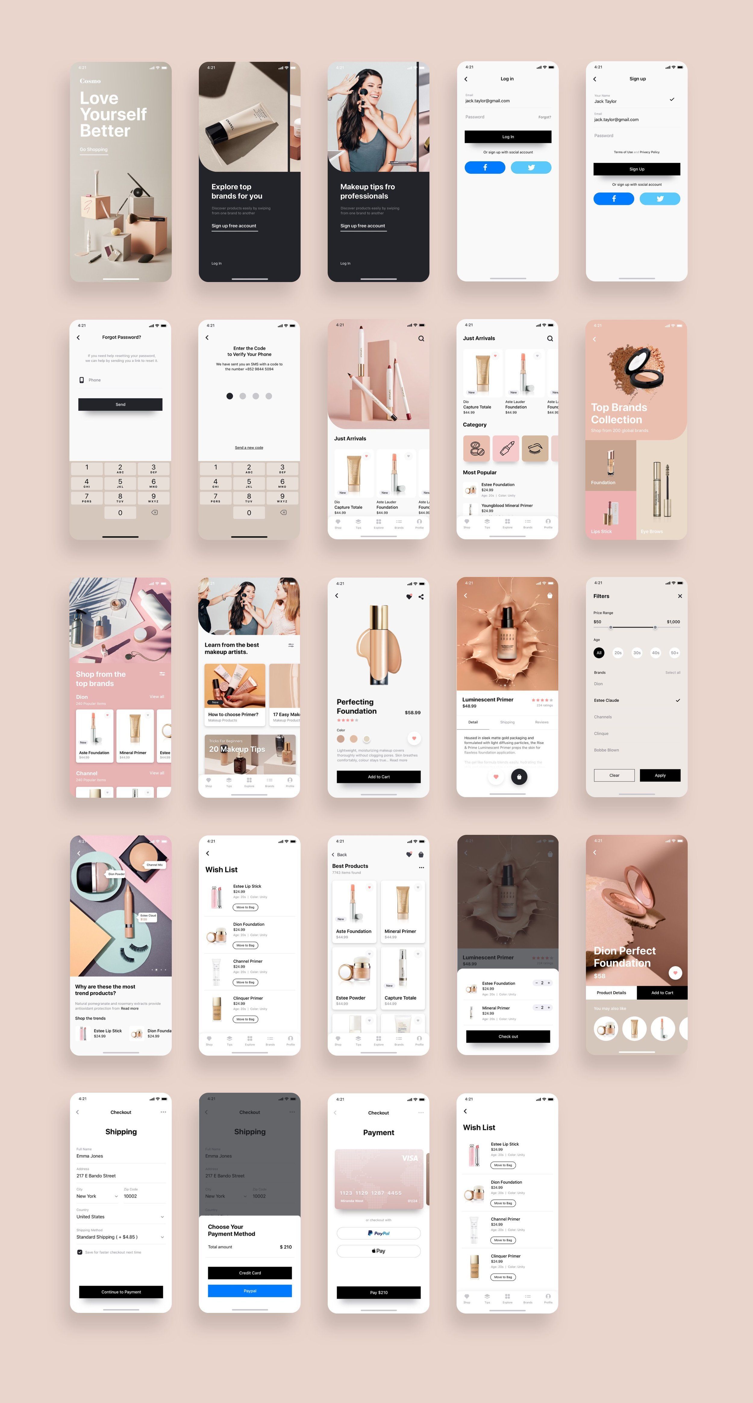 Cosmo Beauty App UI Kit - Cosmo Beauty App UI Kit -   16 beauty Design shop ideas