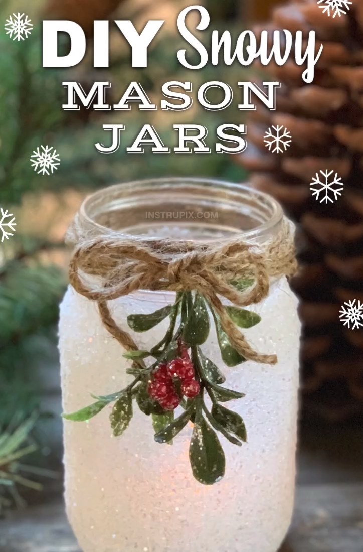 DIY Snowy Mason Jar Luminaries (Fun & Easy Christmas Craft Idea!) - DIY Snowy Mason Jar Luminaries (Fun & Easy Christmas Craft Idea!) -   16 diy Christmas candles ideas
