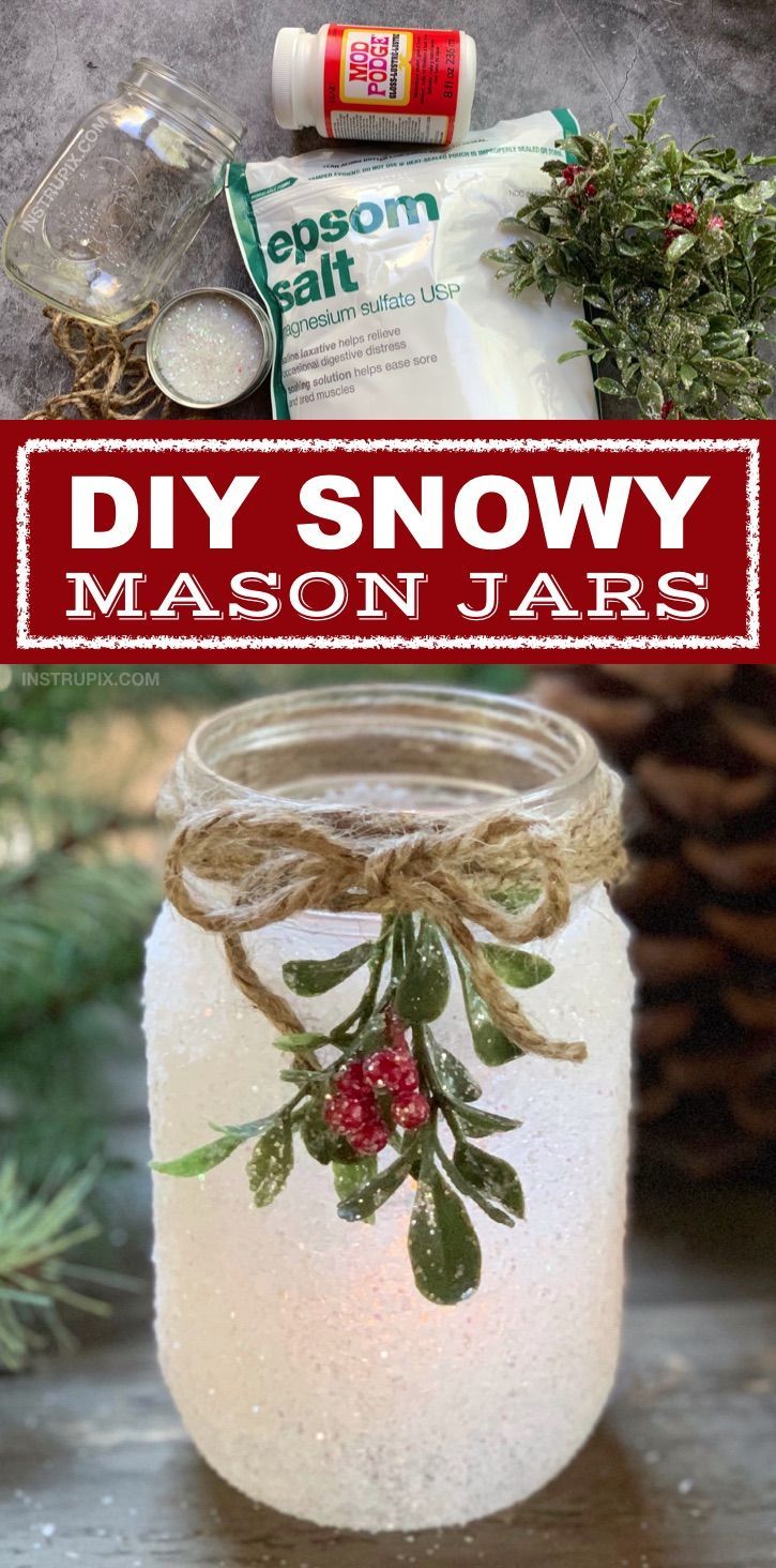 DIY Christmas Craft: Snowy Mason Jar Tea Light Holders - DIY Christmas Craft: Snowy Mason Jar Tea Light Holders -   16 diy Christmas candles ideas