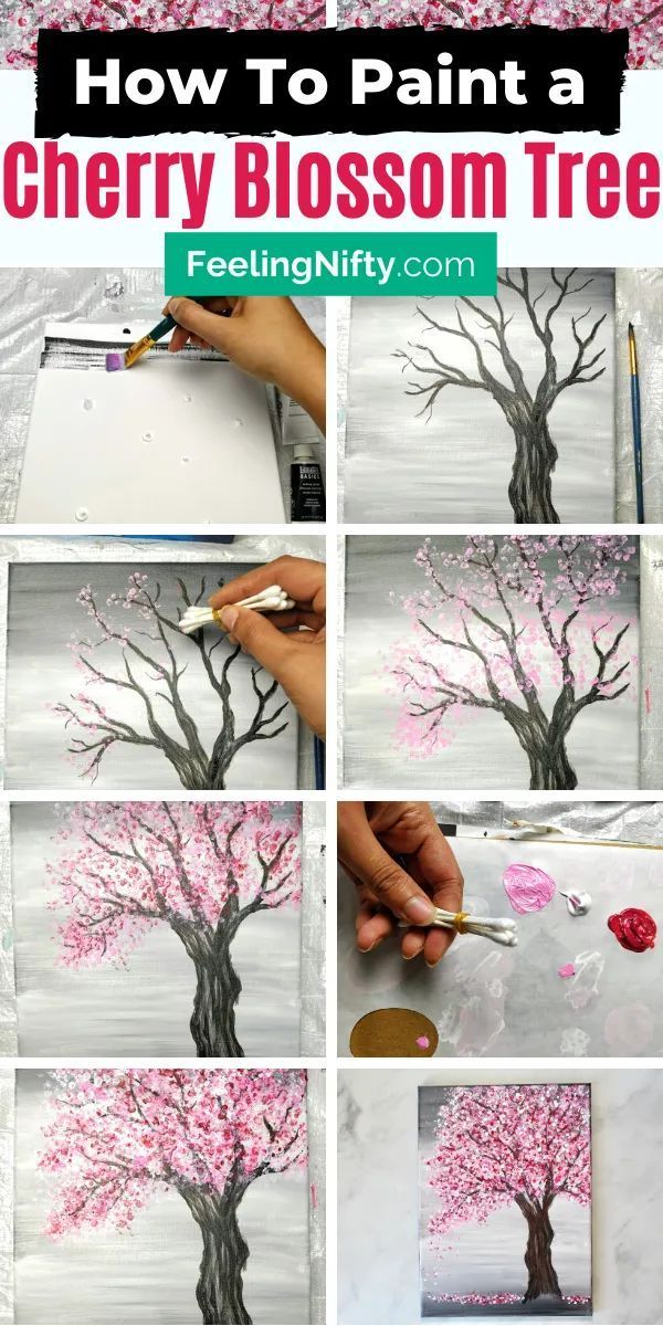 Painting a Cherry Blossom Tree with Acrylics and Cotton Swabs! - Painting a Cherry Blossom Tree with Acrylics and Cotton Swabs! -   16 diy Easy art ideas