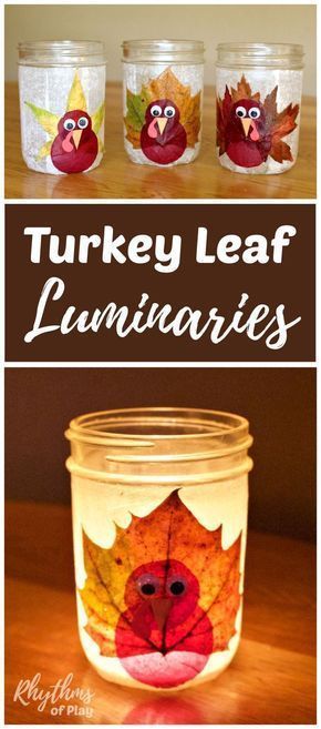 Thanksgiving Turkey Leaf Mason Jar Lanterns | Rhythms of Play - Thanksgiving Turkey Leaf Mason Jar Lanterns | Rhythms of Play -   16 diy Kids autumn ideas