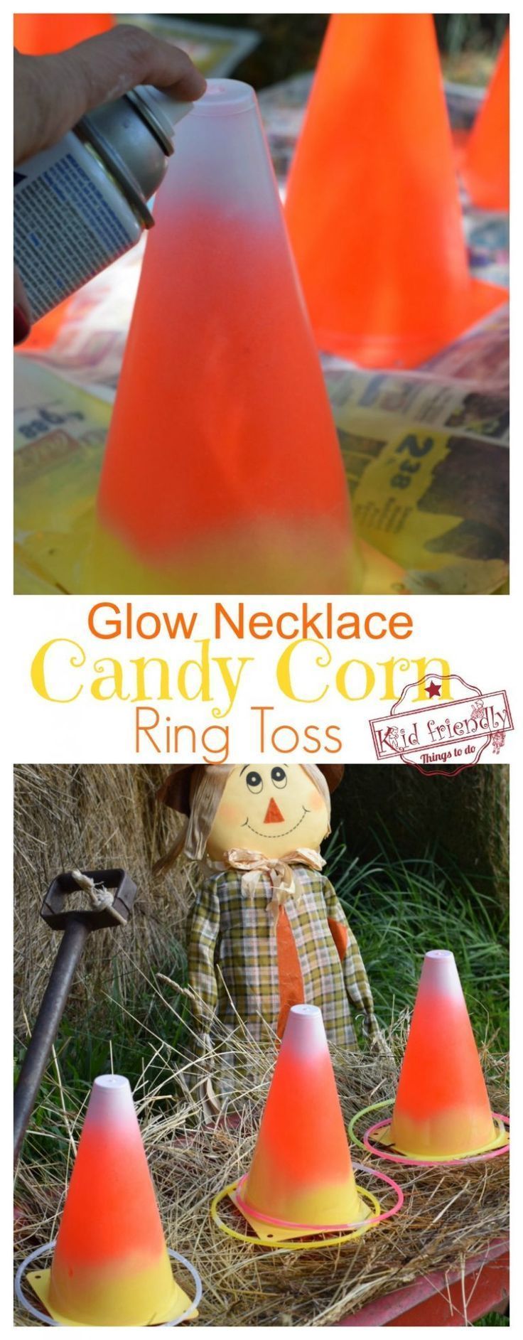 Easy DIY Candy Corn Ring Toss with Glow Necklaces for a Fun Fall, Halloween, or Thanksgiving Game - Easy DIY Candy Corn Ring Toss with Glow Necklaces for a Fun Fall, Halloween, or Thanksgiving Game -   17 diy Kids fall ideas