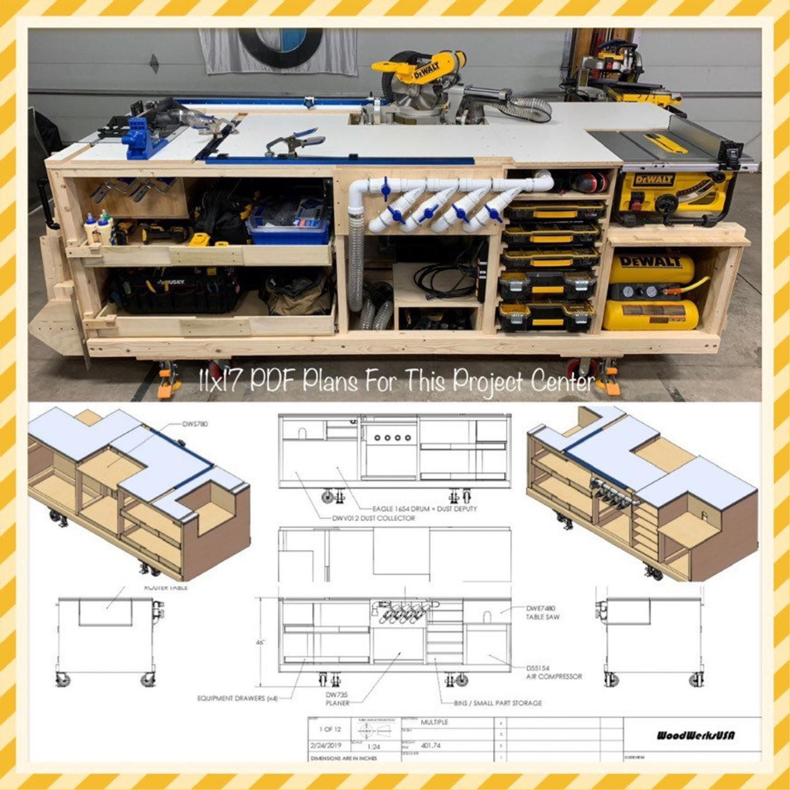 PDF Mobile Project Center Workbench Plans | DeWalt | Kreg | Miter Saw Stand | Table Saw Outfeed | Router Table | Planer Stand | Dust Collect - PDF Mobile Project Center Workbench Plans | DeWalt | Kreg | Miter Saw Stand | Table Saw Outfeed | Router Table | Planer Stand | Dust Collect -   17 diy Table saw ideas