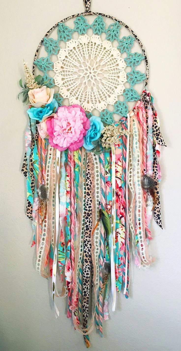 Handmade boho dream catcher for girls or kids rooms. Pink coral turquoise bohemian bedroom decor. Bo - Handmade boho dream catcher for girls or kids rooms. Pink coral turquoise bohemian bedroom decor. Bo -   18 diy Dream Catcher bohemian ideas
