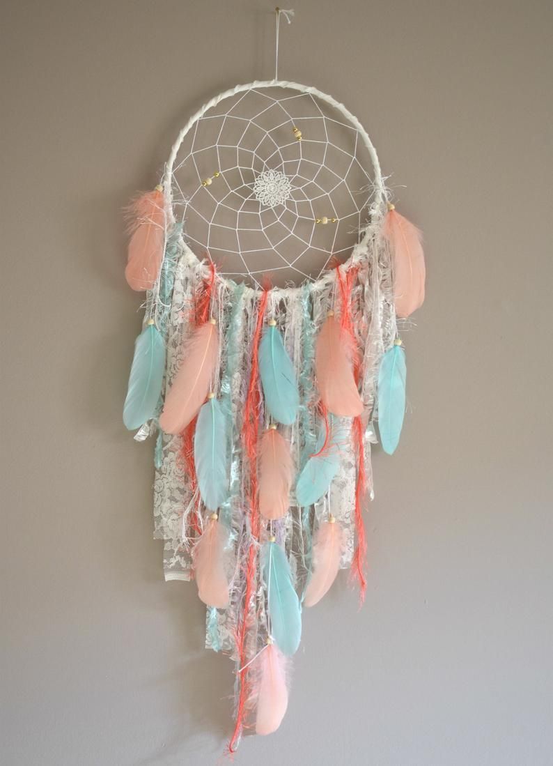 Big Dream Catcher Wall Hanging, Teal Coral Dream Catcher Dreamcatcher Bedroom Wall Decor - Big Dream Catcher Wall Hanging, Teal Coral Dream Catcher Dreamcatcher Bedroom Wall Decor -   18 diy Dream Catcher bohemian ideas