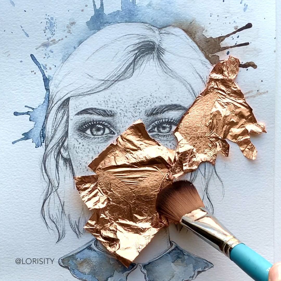 Whimsical Girl Drawing with Gold leaf Butterflies Art by Lorisity - Whimsical Girl Drawing with Gold leaf Butterflies Art by Lorisity -   21 beauty Drawings videos ideas