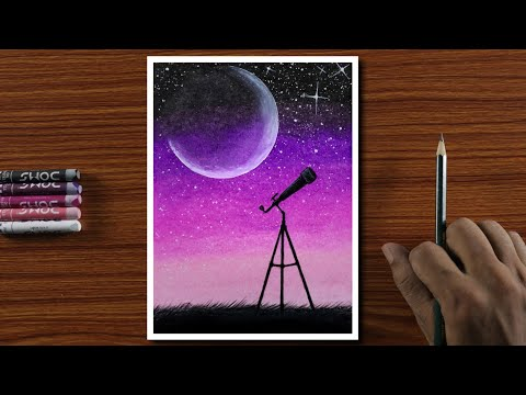 Easy Drawing for Beginners with Oil Pastels - Half Moon and Telescope Night - Step by Step - Easy Drawing for Beginners with Oil Pastels - Half Moon and Telescope Night - Step by Step -   7 beauty Drawings for beginners ideas