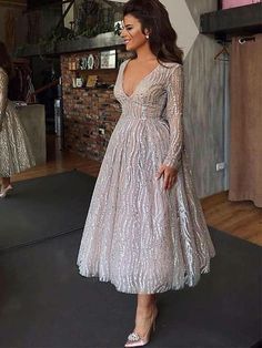 Sexy long sleeve deep V skater long Evening Dresses - Sexy long sleeve deep V skater long Evening Dresses -   8 style Vestimentaire soiree ideas