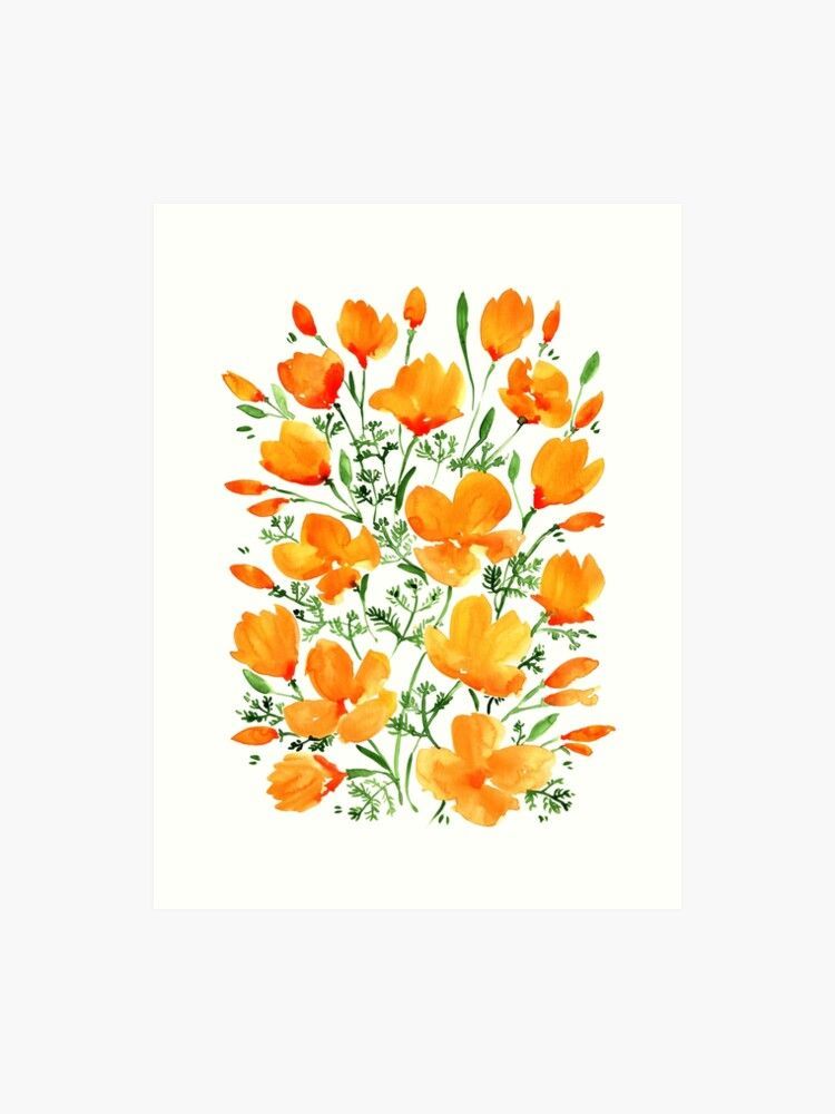 'Watercolor California poppies' Art Print by blursbyai - 'Watercolor California poppies' Art Print by blursbyai -   13 diy Art watercolor ideas