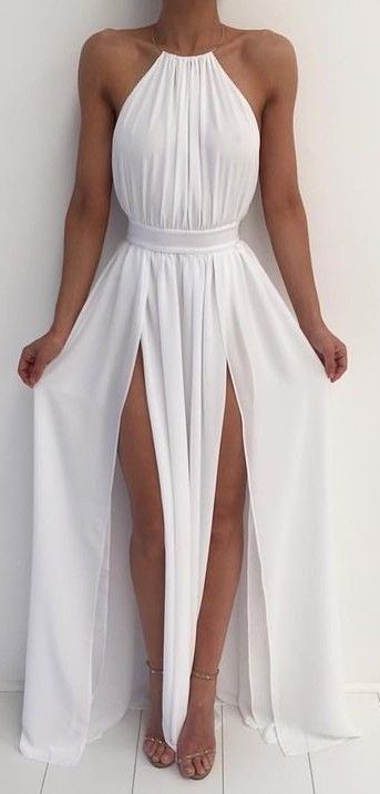 New Arrival White Chiffon Prom Dress,Sexy Slit Prom Dress,Long Evening Dress,Backless Evening Gown - New Arrival White Chiffon Prom Dress,Sexy Slit Prom Dress,Long Evening Dress,Backless Evening Gown -   13 egyptian style Dress ideas