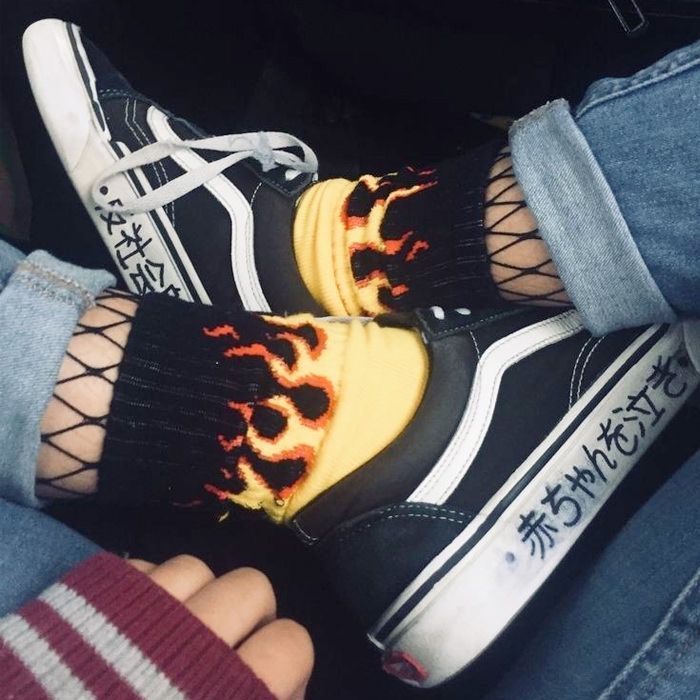 Flame Blaze Grunge High Ankle Fire Socks - Flame Blaze Grunge High Ankle Fire Socks -   13 style Aesthetic shoes ideas