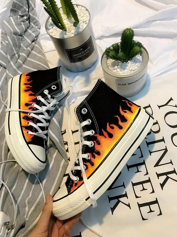 SKATE HIGH CLASSIC SNEAKERS PRINT FIRE THICK SOLE - SKATE HIGH CLASSIC SNEAKERS PRINT FIRE THICK SOLE -   13 style Aesthetic shoes ideas