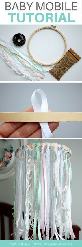 DIY Baby Mobile For Crib Using Embroidery Hoop & Ribbon - DIY Baby Mobile For Crib Using Embroidery Hoop & Ribbon -   15 diy Baby crafts ideas