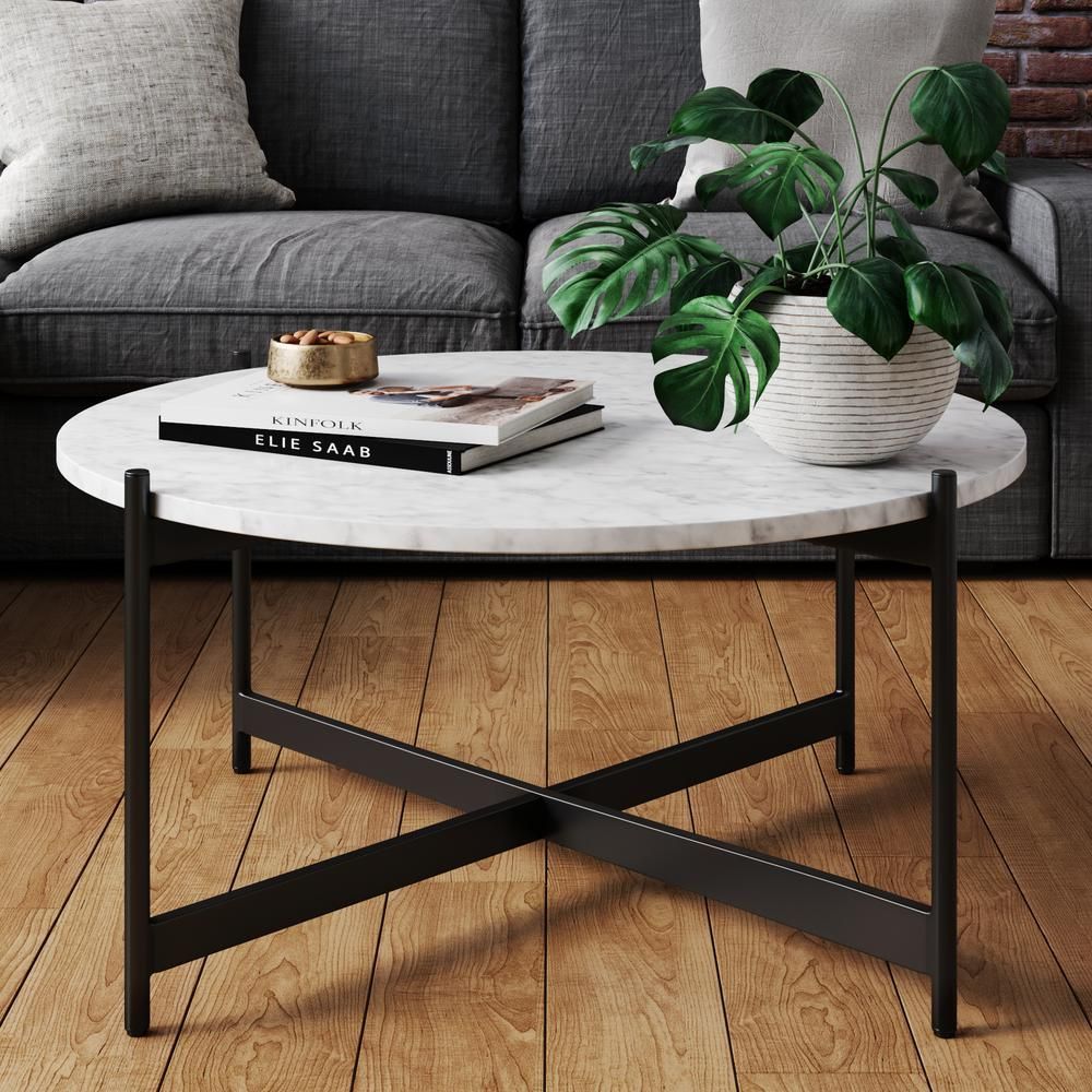 Nathan James Piper White Faux Marble Black Metal Frame Round Modern Living Room Coffee Table 31501 - The Home Depot - Nathan James Piper White Faux Marble Black Metal Frame Round Modern Living Room Coffee Table 31501 - The Home Depot -   15 diy Table living room ideas