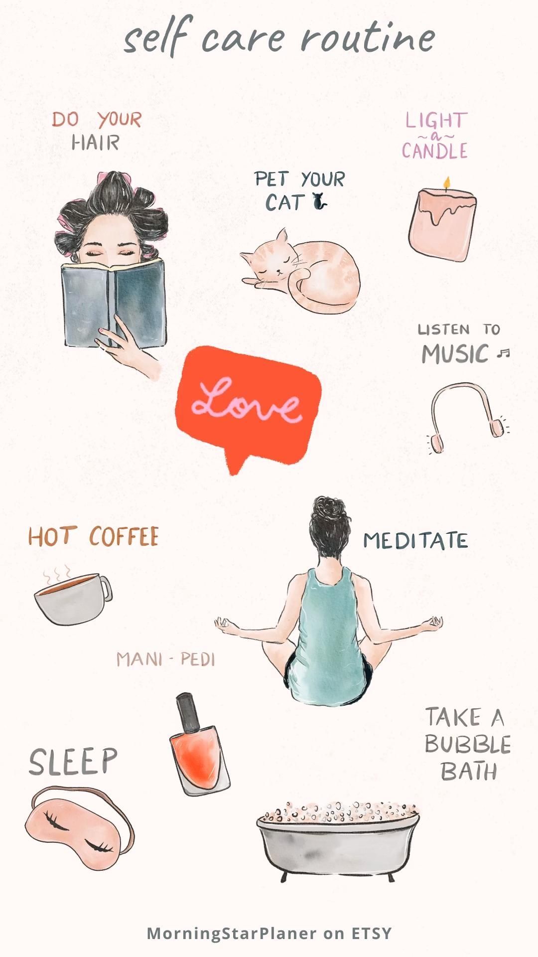 Self Care Routine - Cute Stickers Illustration - Self Care Routine - Cute Stickers Illustration -   15 fitness Planner quotes ideas