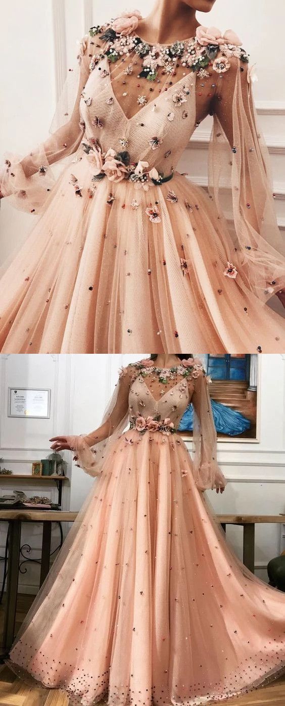 A line Long Sleeve Prom Dresses Floral Prom Dress Luxury Evening Dress WHK204 - A line Long Sleeve Prom Dresses Floral Prom Dress Luxury Evening Dress WHK204 -   16 beauty Dresses floral ideas