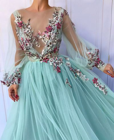 Blue tulle floral embroidered puff sleeve prom dress ,tulle evening dress,party dress,195 from muttie dresses - Blue tulle floral embroidered puff sleeve prom dress ,tulle evening dress,party dress,195 from muttie dresses -   16 beauty Dresses floral ideas