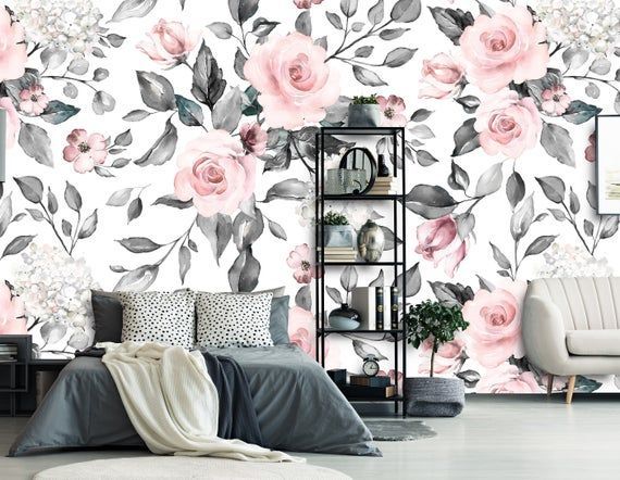 Removable Peel 'n Stick Wallpaper, Self-Adhesive Wall Mural, Watercolor Floral Pattern, Nursery, Room Decor • Spring Flowers and Leaves - Removable Peel 'n Stick Wallpaper, Self-Adhesive Wall Mural, Watercolor Floral Pattern, Nursery, Room Decor • Spring Flowers and Leaves -   16 beauty Room wallpaper ideas