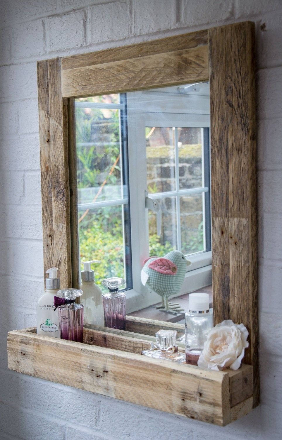 Rustic Bathroom Mirror made from reclaimed pallet wood - Rustic Bathroom Mirror made from reclaimed pallet wood -   16 diy Bathroom pallet ideas